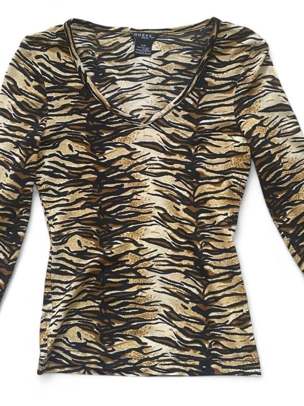 GUESS TIGER PRINT V-NECK 3/4 SLEEVE TOP SIZE SMALL